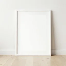 a minimalist mockup photo with one large frame, in a white clear boho style floor, only white and beige colors, well lit, low contrast, trending on pinterest