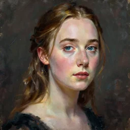 a true-to-life portrait of Saoirse Ronan painted by John Collier