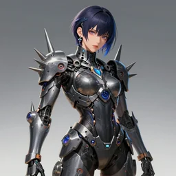 a highly detailed portrait of a kpop idol mecha lady in spiked cyberpunk bioarmor trending on artstation by yoshitake amano
