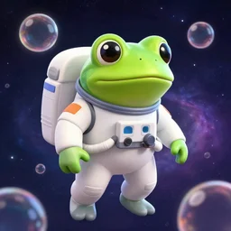 anthropomorphic human like frog astronaut, bubbles, universe, nebula, artstation