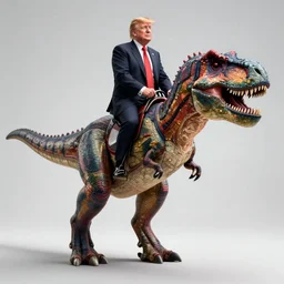 Studio photograph of Donald Trump riding a full body T-Rex, ultra realistic, concept art, intricate details, highly detailed, photorealistic, octane render, 8k, unreal engine,