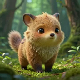 a small cute 🦥 furry animal in the green forest, style artstation, style greg rutkowsk, octane render, unreal engine 6, epic game graphics, hyper realistic fantasy, ciberpunk, conceptual art, ray tracing