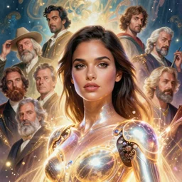 closeup portrait shot of a beautiful ana de armas, android princess, glows, fantastical lighting, illustration, thomas kinkade, tomasz alen kopera, peter mohrbacher, donato giancola, leyendecker, boris vallejo, john howe, da vinci, beautiful ethereal landscape in the background