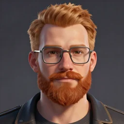 hearts of iron 4 portrait of a man with short ginger hair, square glasses, ginger beard, trending on artstation, character portrait, ylva ljungqvist, paradox interactive