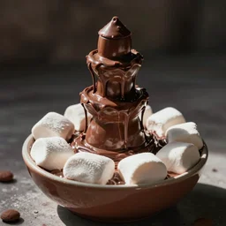a fountain of chocolate in a bowl of marshmallow