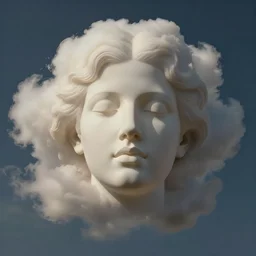 pieta face close up in shape of clouds