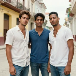 portrait of a handsome young cuban buddies in old havana, by tom bagshaw and manuel sanjulian and greg rutkowski