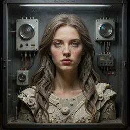 beauty young spanish woman portrait in stone of Total Recall artifacts, electrical case display, Oblivion  tech, ultrarealistic, dramatic lighting, electrical details, high details, 4k, 8k, best, accurate, trending on artstation, artstation, photorealism, ultrarealistic, digital painting, style of Peter Mohrbacher, Caravaggio, Boris Vallejo