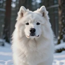 A close up portrait of a samoyed dog in a snowy forest, an epic fantasy, dramatic lighting, cinematic, establishing shot, extremely high detail, photorealistic, cinematic lighting, artstation, by simon stalenhag, christopher nolan