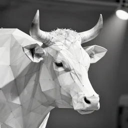 a cow head, low poly outlines, connecting lines, black on white line art