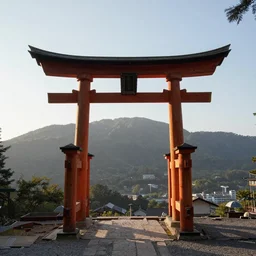 Japanese Torii in a moutain , morning , sunshine , by Grzegorz Rutkowski
