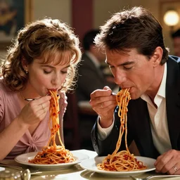 tom cruise and john travelers, slurping spaghetti like lady and the tramp movie, cinematic