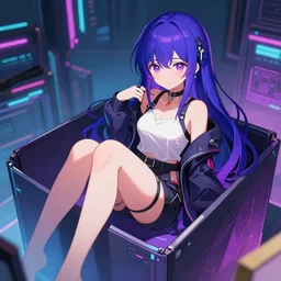 advanced anime digital art, cyberpunk nekogirl sitting in a box