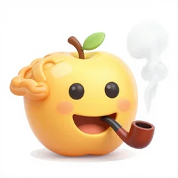 An emoji of a smiling apple pie smoking the pipe