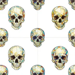high quality simple repeating tiled fabric pattern design showing stained glass in the design of a prismatic skull. clean cel shaded vector art. shutterstock. behance hd by lois van baarle, artgerm, helen huang, by makoto shinkai and ilya kuvshinov, rossdraws, illustration, art by ilya kuvshinov