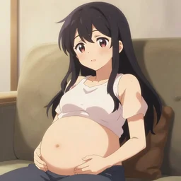 cute pregnant anime girl with big belly, 9 month, high quality anime art, trending on pixiv