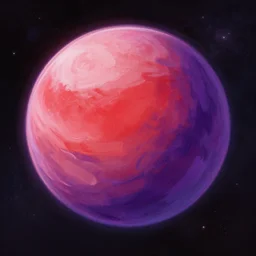 digital brush stroke painting of planet in space, red, purple, pink.