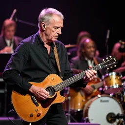 eric clapton playing guitar on stage with tab benoit, full band picture, photorealistic, intricate details naturalism, color reversal film, award - winning photograph