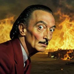 fire in the sky, surrealistic, in the style of salvador dali
