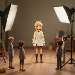 a photo of a stopmotion animation filming set of darling in the franxx