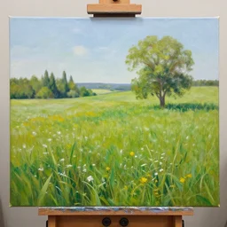 an oil painting of a beautiful meadow; masterpiece; extremely-detailed; by Craig Mullins