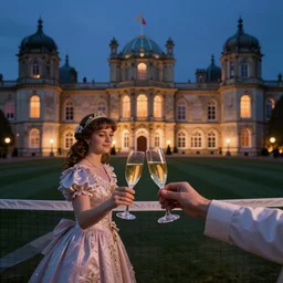 palace ball, victorian era, toast each other, dreamy, romantic, night lighting, gorgeous lighting, dramatic cinematic lighting, intricate, highly detailed, 8 k