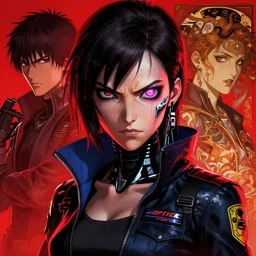 a cyberpunk portrait of an angry policewoman with a robotic eye, alita battle angel, by rutger van de steeg, kishiro yukito, and alphonse mucha, very detailed, intricate, digital anime art, sharp focus, scary red dramatic lighting, blade runner, ghost in the shell, cyberpunk 2 0 7 7, pinterest