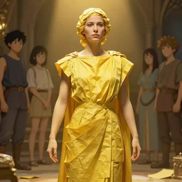 invisible woman wearing an ancient greek tunic made of yellow paper, stephen bliss, unreal engine, fantasy art by greg rutkowski, rhads, ferdinand knab, makoto shinkai and lois van baarle, ilya kuvshinov, rossdraws, tom bagshaw, global illumination, radiant light