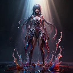 photorealistic scary dramatic liquids anime girl render, full body, detailed face, colorful, atmosphere cinematic, by wlop, by ilyu kuvshinov, soft shadows, be concept art, super detailed, unreal engine 5, octane render, vfx, houdini, 8 k, super realistic, ufotable studio art style, global illumination, trending in pixiv, dramatic color, ray tracing, god rays, japanese light novel cover