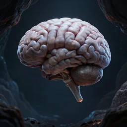 an alien brain suspended in a dark extra dimensional realm, in the style of wlop, illustration, epic, fantasy, hyper detailed, smooth, unreal engine, sharp focus, ray tracing, physically based rendering