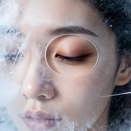 see through clear sheet of ice sheet of ice in front of face behind ice 80mm eye close up