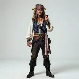 tattooed sea captain with pipe, cinematic studio photo, full body, standing, isolated on a pure white background, centered, whole figure in frame, sharp focus, studio lighting