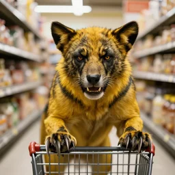 85mm photo of wolverine grocery shopping with claws out, dslr photography