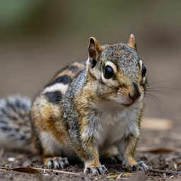 a striped squirrel-cat-rabbit, high quality nature photography, National Geographic, f2.8, 35mm lens.
