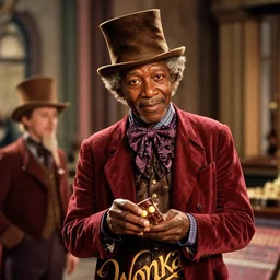 a film still of Morgan Freeman as Willy Wonka in Willy Wonka and the Chocolate Factory 1971