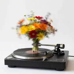 long exposure slitscan image of flowers spinning round and round on a turntable, shot from the side, slit - scan, slitscan, by ted kinsman, colorful