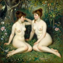 a realistic painting of adam and eve in the beautiful garden of eden, by mary cassatt, amazing detail, smooth, elegant, intricate