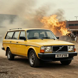 1982 Volvo 245 Wagon in Mad Max Fury Road, movie still, 8k