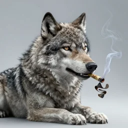 A Detailed Award Winning Masterpiece trending on artstation of an Anthropomorphic Wolf smoking a joint, 8k,