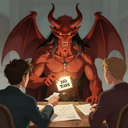 The demon lord is paying his taxes, art by Donato Giancola and James Gurney, digital art, trending on artstation