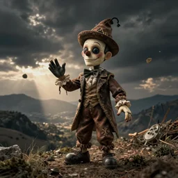 hyper realistic photography of lunatic ventriloquist with haunted puppet
