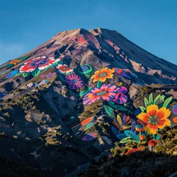kinabalu mountain, summer morning, very coherent and colorful high contrast, art by! gediminas pranckevicius! geof darrow, pastel color, volumetric lighting, cinematic, floralpunk screen printing woodblock, dark shadows, hard lighting, stippling art
