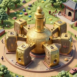 huge beautiful statue of number six in the middle of the ninja park obstacles, ultradetails, intricate by by James Jean and mc esher