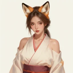 A potrait of a beautiful, shapely woman with fox ears wearing a modest kimono, digital painting, by Stanley Artgerm Lau, WLOP, Rossdraws, LeraPi, and Sakimichan, digtial painting, trending on ArtStation, deviantart, SFW version