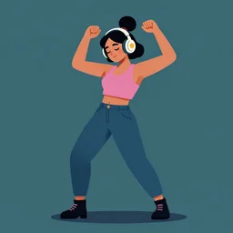 a beautiful illustration of a woman in with headphones dancing by jason brooks, hed kandi, adobe illustrator