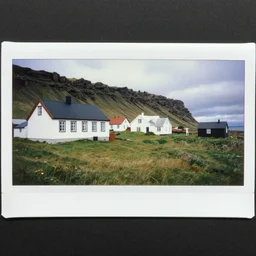 a small icelandic village in the 1 8 0 0 s, wide shot, polaroid