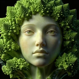 romanesco brocoli female face, arcimboldo, close up, highly detailed, dramatic intense lighting, deep shadows, houdini render, unreal engine