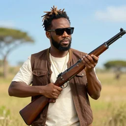 “ king julien from madagascar with a rifle and dark sunglasses, 4 k ”