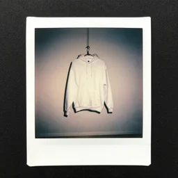 shot of an empty hoodie hanging in the air in 80s, Polaroid photo, by Warhol