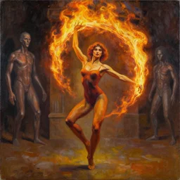 a woman dancing with fire by h.r. giger, alex gray and jeffrey smith and h.r. giger, oil on canvas, 8k highly professionally detailed, trending on artstation